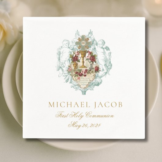 Erste Heilige Kommunion Katholische Chalice Host A Serviette