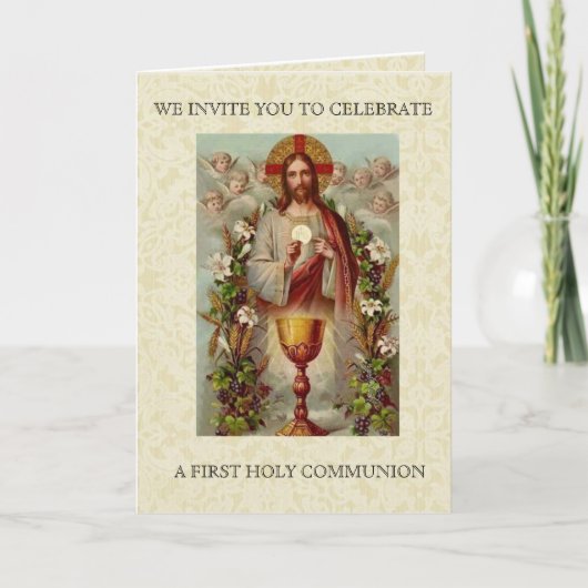 Erste Heilige Kommunion Katholische Jesus Einladun Einladung (Vorderseite)