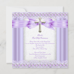 Erste heilige Kommunion Kreuz Hübsche Lavendel Mäd Einladung