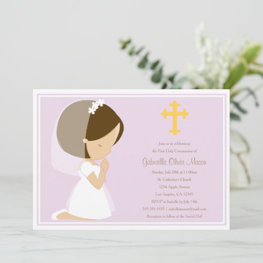 Erste Heilige Kommunion - Lavender | Einladung (Stehend Vorderseite)