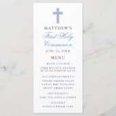 Erste Heilige Kommunion Licht Blau und Silber Menükarte (Vorderseite)