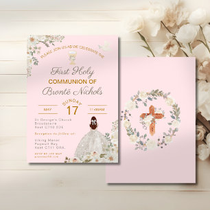 Erste heilige Kommunion Mädchen Blush Pink Kelch Einladung