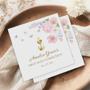 Erste heilige Kommunion Mädchen Pastell Blumen Serviette