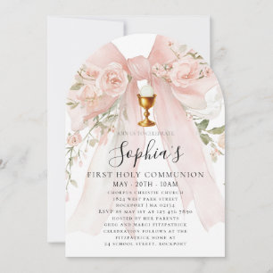 Erste heilige Kommunion Mädchen Rosa Bogen Rosen B Einladung