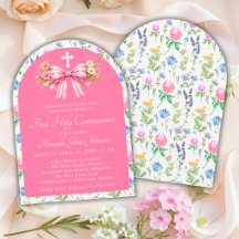 Erste heilige Kommunion Mädchen Rosa Wildblumen-Sc