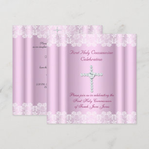 Erste heilige Kommunion Mädchen Weiß Spitze Rosa K Einladung