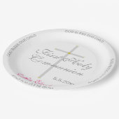 Erste heilige Kommunion Mädchenname Silberkreuz Pappteller (Schrägansicht)