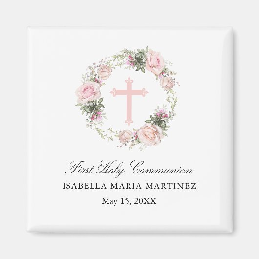 Erste Heilige Kommunion Magnet Gefallen Pink Rose (Vorne)