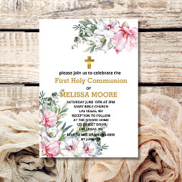 Erste heilige Kommunion magnolia rosa weiße Blume Einladung