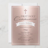 Erste Heilige Kommunion Moderne Blush Rose Gold Einladung (Vorderseite)