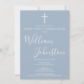 Erste heilige Kommunion Moderne Dusty Blau Einladung (Vorderseite)