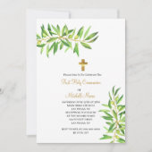 Erste Heilige Kommunion Moderne einfache Olive Zwe Einladung (Vorderseite)