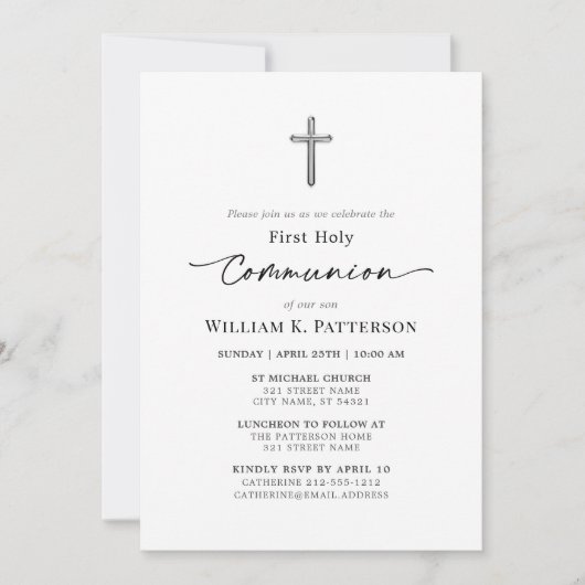Erste Heilige Kommunion Moderne Elegante Einladung (Vorderseite)
