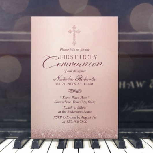 Erste Heilige Kommunion Moderne Rose Gold Einladung