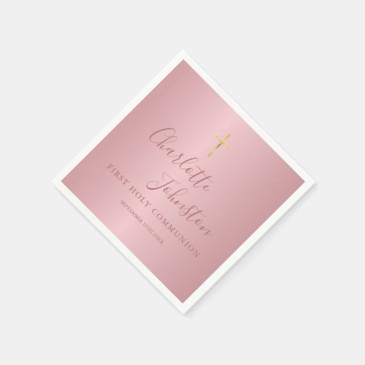 Erste heilige Kommunion Moderne Rose Gold Pink Serviette (Ecke)