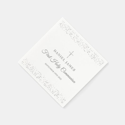 Erste heilige Kommunion Moderne Silberenstardust Serviette (Ecke)