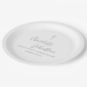 Erste heilige Kommunion Moderne Silberskripte Pappteller (Schrägansicht)