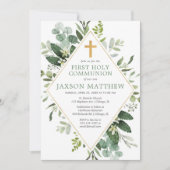 Erste Heilige Kommunion Moderner Eukalyptus einfac Einladung (Vorderseite)