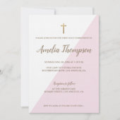 Erste heilige Kommunion Modernes Rosa Weißes Gold Einladung (Vorderseite)