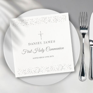 Erste Heilige Kommunion Modernes Silber Stardust  Serviette