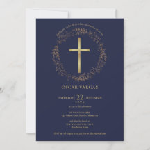 Erste heilige Kommunion Navy Blau Gold Kreuz Blume