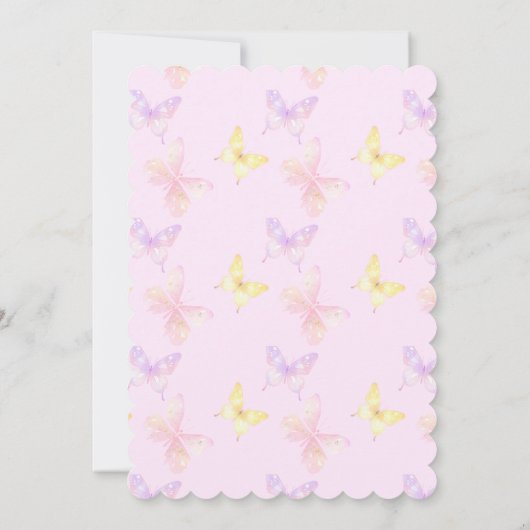 Erste Heilige Kommunion Pink Butterfly Girl Einladung (Rückseite)