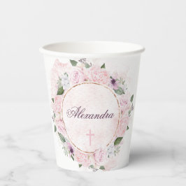Erste Heilige Kommunion Pink Roses Pappbecher