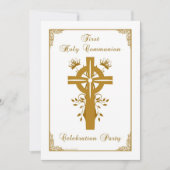 Erste heilige Kommunion - QuerBlumenmuster Einladung (Vorderseite)