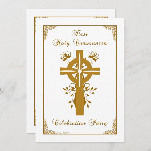 Erste heilige Kommunion - QuerBlumenmuster Einladung (Vorne/Hinten)