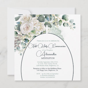 Erste Heilige Kommunion Religiöse Rose Grünes Kreu