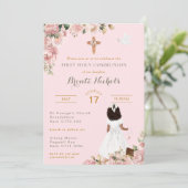 Erste Heilige Kommunion Religiöse Schwarze Afro Gi Einladung (Stehend Vorderseite)