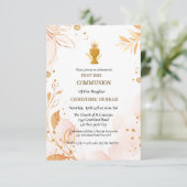 Erste heilige Kommunion Rosa Aquarellspritze Einladung (Stehend Vorderseite)