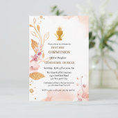 Erste heilige Kommunion Rosa Aquarellspritze Einladung (Stehend Vorderseite)