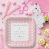 Erste Heilige Kommunion Rosa Blumenmädchen Religiö Pappteller (Party)