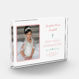 Erste Heilige Kommunion Rosa Mädchen Religiöse Kee Fotoblock