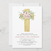 Erste Heilige Kommunion Rosa Rose Grüne Einladung (Vorderseite)