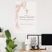 Erste Heilige Kommunion Rosa Schleife Mädchen Will Poster (Heimbüro)