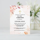 Erste heilige Kommunion rosa Wasserfarbenprägung e Einladung (Stehend Vorderseite)