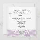 Erste heilige Kommunion Rosa Weißes Silberes Herz Einladung (Rückseite)