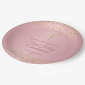 Erste heilige Kommunion Rose Goldene Herzen Pappteller (Schrägansicht)