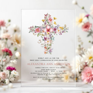 Erste heilige Kommunion Rose Grün mit Rosa Hauch Acryleinladungen
