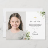 Erste Heilige Kommunion Rustikales Foto Dankeskarte (Vorderseite)