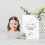 Erste Heilige Kommunion Rustikales Foto Dankeskarte (Stehend Vorderseite)