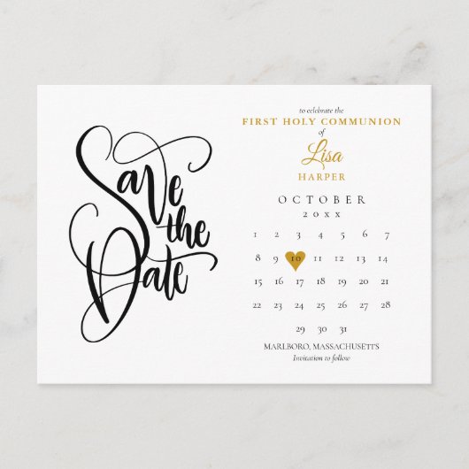 Erste Heilige Kommunion Save the Date Kalender Ankündigungspostkarte (Vorderseite)