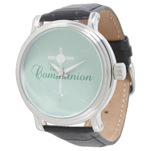 Erste heilige Kommunion, Schrift in sanftem Grün Armbanduhr