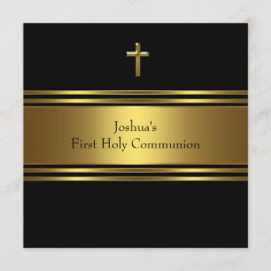 Erste heilige Kommunion Schwarzes Gold Kreuz Junge Einladung