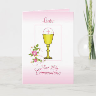 Erste heilige Kommunion Schwester Pink, Kelch, Hos Karte