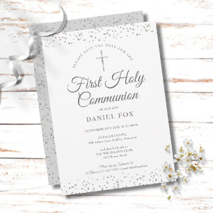 Erste heilige Kommunion Silber Stardust Save The Date
