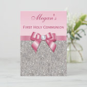 Erste Heilige Kommunion Silberschmuck, Bow & Diamo Einladung (Stehend Vorderseite)