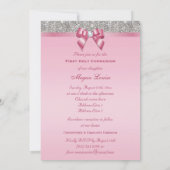 Erste Heilige Kommunion Silberschmuck, Bow & Diamo Einladung (Rückseite)